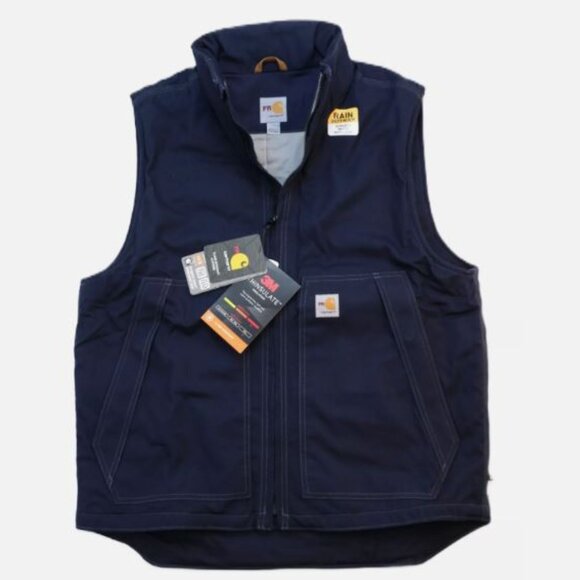 Carhartt Fire-Resistant Quick Duck Insulated Vest Men's Size L Navy 103387 New